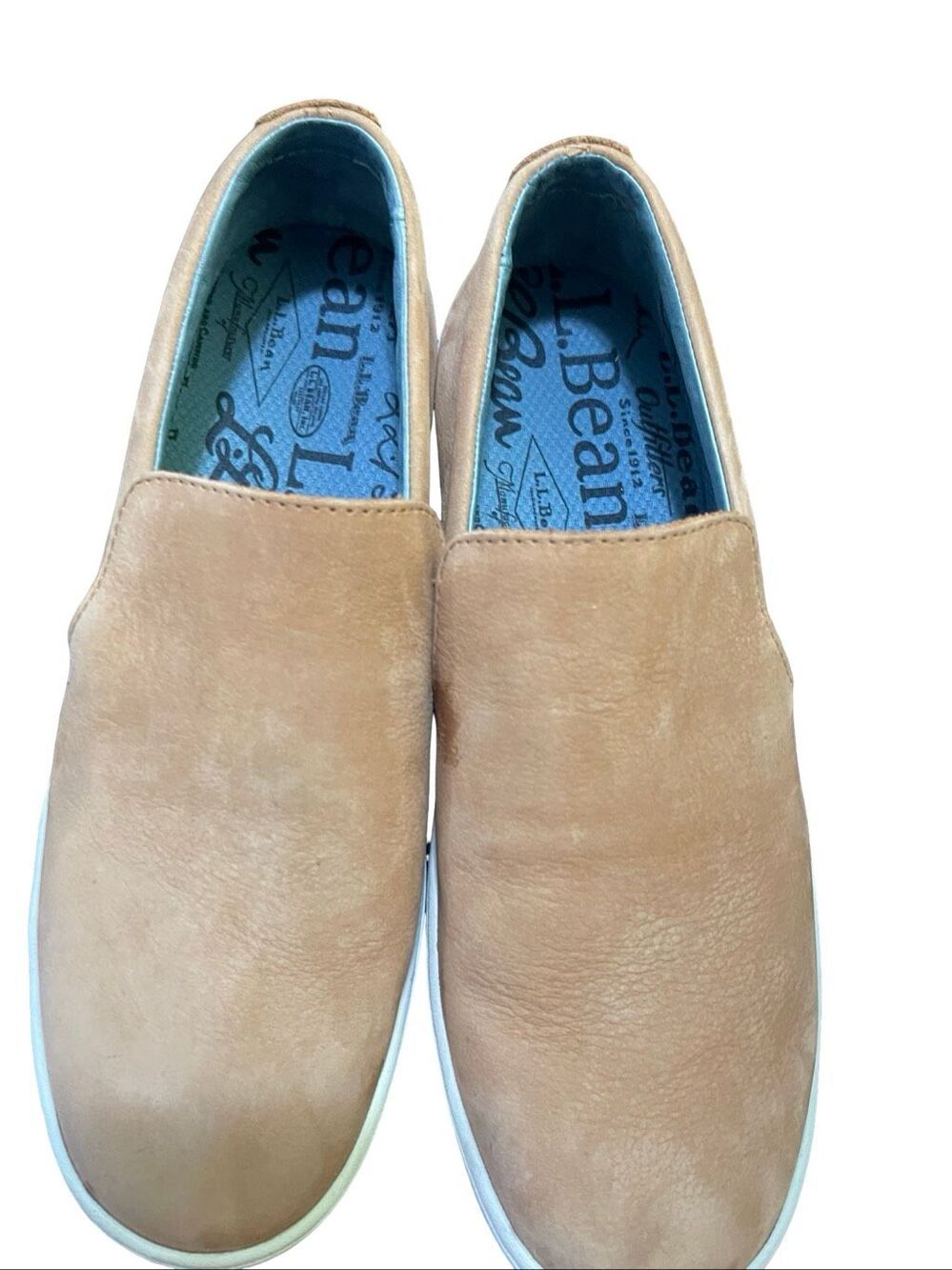 L.L. Bean Womens Brown Tan Eco Bay Leather Comfort Slip-On Sneakers Size 11